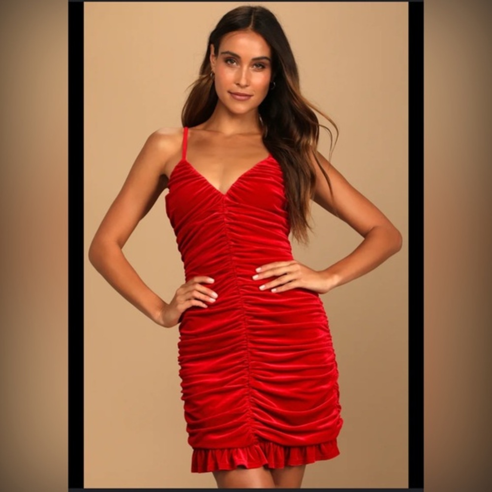 Stunning Celebration Red Velvet Ruched Bodycon Mini Dress
